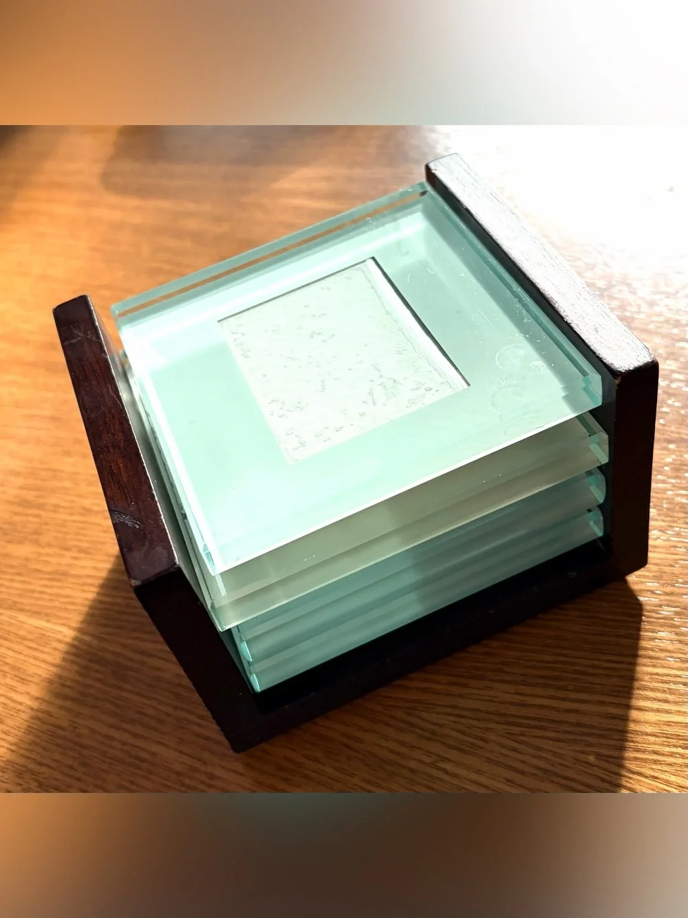 Crate&Barrel Glass Photo Coasters Set 4